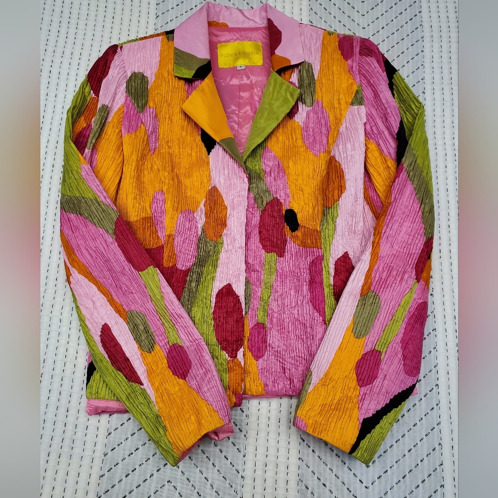Y2K 90s Boutique Art Silk Blazer Dopamine Colorful Statement Festival Jacket - Picture 3 of 7